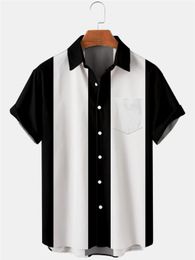 Chemises décontractées pour hommes Creative 3D numérique noir et blanc GRID collage motif rabat vacances loisirs chemise à manches courtes S - 5xl 230519