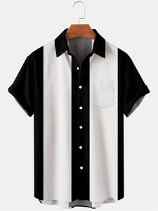 Chemises décontractées pour hommes Creative 3D numérique noir et blanc GRID collage motif rabat vacances loisirs chemise à manches courtes S 5XL 230221