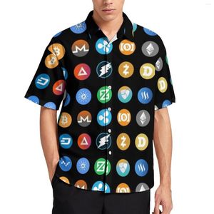 Camisas casuales para hombres Crypto Coin Blockchain Camisa de vacaciones Blusas de estilo callejero hawaiano Patrón para hombre Tallas grandes