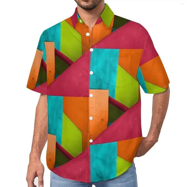 Chemises décontractées pour hommes Colorblock cubain Colorblock Chemise de vacances Hawaii Cool Blouses Mâle Personnalisé Plus Taille