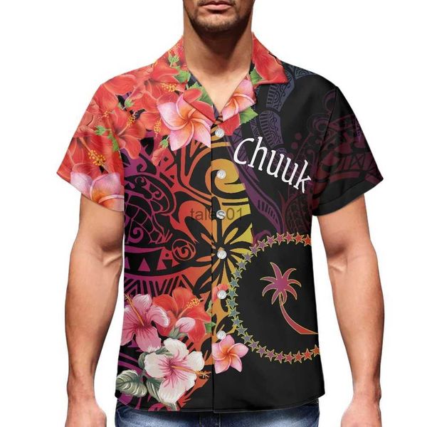 Camisas casuales para hombres Versión cubana Camisa para hombres Chuuk Estampado gráfico Camisa de flores de hibisco Solapa de manga corta de verano Ropa de viaje informal de talla grande YQ231103