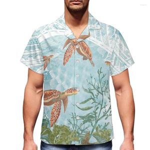 Chemises décontractées pour hommes cumagicaux de haute qualité personnalisés imprimé complet Blue Polynésien Tabrics de bureau de bureau d'été hawaïen pour hommes