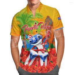 Casual shirts voor heren aangepaste naam Puerto Rico Boricua Country Tattoo Vintage Hawaiian Beach Fashion 3Dprint zomer korte mouwen XA5