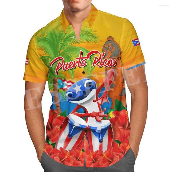 Camisas casuales para hombres Nombre personalizado Puerto Rico Boricua País Tatuaje Vintage Hawaiano Playa Moda 3DPrint Verano Mangas cortas XA5