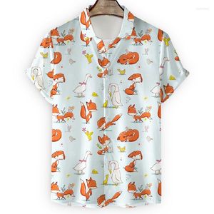Heren Casual Shirts Leuke Animal Man Cartoon Print Shirt Korte Mouw Vintage Streetwear Blouses Zomer Aangepaste Kleding 4XL