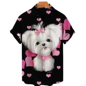 Casual shirts voor heren schattige dierenpuppyhond 3d geprinte shirts voor mannen kleding mode mode pug grafische vrouwen blouses strtwear revers blouse strand y2k tops y240506