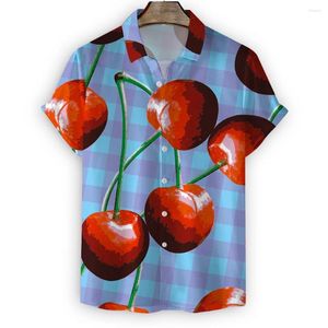 Casual shirts voor heren schattig Cherry Beach Shirt Male Red Fruit Print Hawaiian Gedrukte blouses korte mouw Y2K -kleding voor