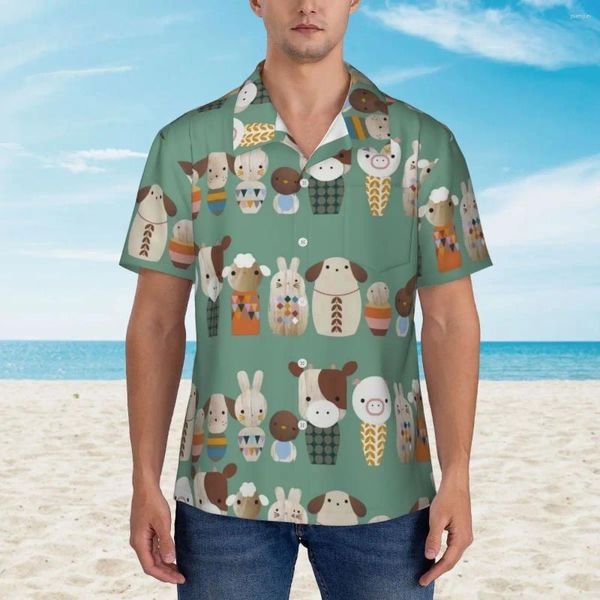 Camisas informales para hombre, camisa de verano con perro bonito, blusas elegantes de gran tamaño con estampado de animales de dibujos animados para vacaciones para hombre