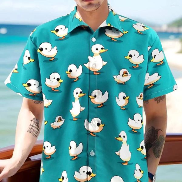 Chemises décontractées pour hommes mignons canards imprimé chemise hawaïenne tendance pain lâche bleu extérieur de la plage de la plage