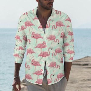 Chemises décontractées pour hommes mignon motif flamant rose chemise imprimé Animal tropical à manches longues graphique Streetwear Blouses Vintage vêtements surdimensionnés