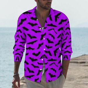 Camisas casuales para hombres Camisa de murciélagos voladores lindos Otoño Púrpura Bat Hombres Blusas retro Diseño de manga larga Ropa elegante Tamaño grande