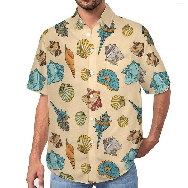 Chemises décontractées pour hommes mignons coquillages Blouses hommes imprimé Animal hawaïen à manches courtes motif drôle surdimensionné chemise de plage cadeau