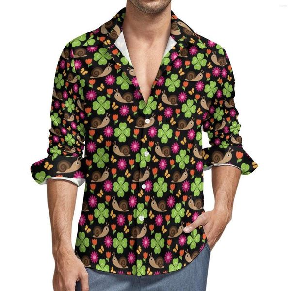 Chemises décontractées pour hommes mignon escargot mâle imprimé Animal chemise à manches longues Vintage Y2K Blouses automne graphique vêtements grande taille