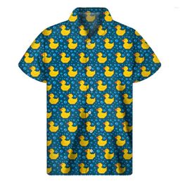 Chemises décontractées pour hommes Chemise graphique de canard en caoutchouc jaune mignon Hommes 3D Imprimer Bouton d'été hawaïen à manches courtes Tops lâche revers Aloha Blouse