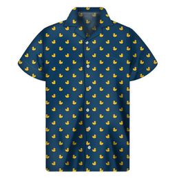 Chemises décontractées pour hommes chemises graphiques de canard en caoutchouc jaune homme 3d imprimé chemises hawaïennes bouton d'été