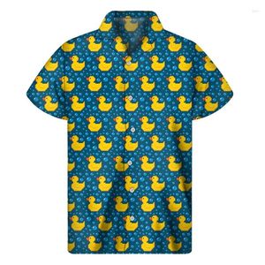 Casual overhemden voor heren Schattig geel badeend grafisch overhemd heren 3D-print Hawaiiaanse zomerknop met korte mouwen Tops losse revers Aloha blouse