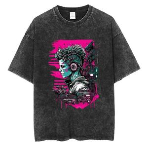 Chemises décontractées pour hommes Cyber Punk Cartoon Graphic T-shirt surdimensionné y2k Harajuku Mode Hommes Femmes Hip Hop Rock Streetwear Coton Vintage Noir TeesC24315