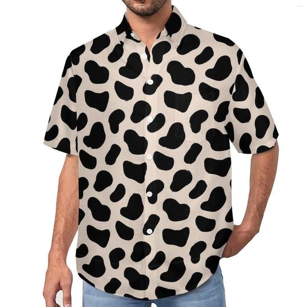 Camisas informales para hombre, camisa holgada con estampado dálmata, blusas de gran tamaño con estampado hawaiano de lunares negros para la playa para hombre