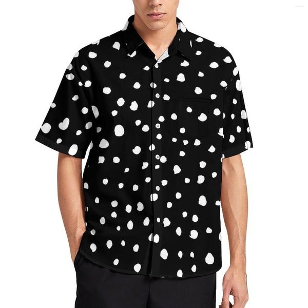 Camisas informales para hombre, camisa holgada con estampado de manchas dálmatas, blusas de gran tamaño Vintage con diseño de lunares blancos para la playa para hombre