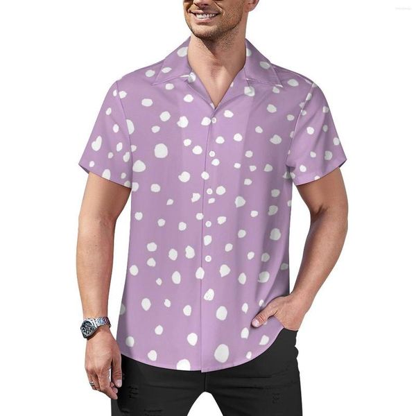 Camisas informales para hombre, camisa holgada con estampado de manchas dálmatas, blusas de gran tamaño Y2K de manga corta con estampado de lunares blancos para la playa para hombre