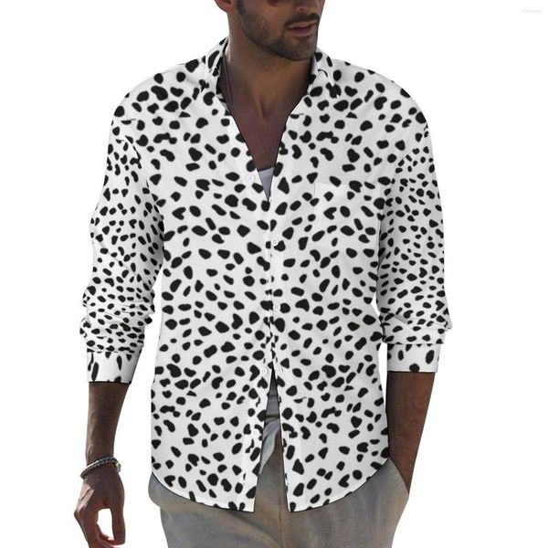 Chemises décontractées pour hommes Dalmation Imprimé Male Black Polka Dots Shirt Long Manche à manches longues Blouses esthétiques Clothing personnalisé Spring