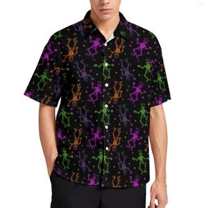 Chemises décontractées pour hommes danse squelette imprimé chemise drôle Halloween plage lâche hawaïen mode Blouses à manches courtes haut surdimensionné personnalisé
