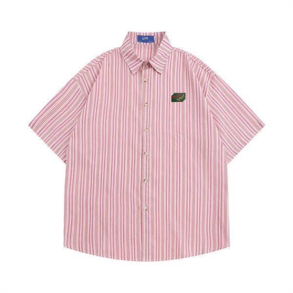 Chemises décontractées pour hommes bouton foncé rayé chemises décontractées hommes été Style Preppy bosses chemise mâle haut bleu rose Z0224