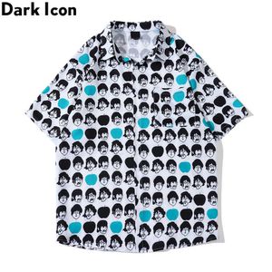 Casual shirts voor heren donkere full print dun materiaal heren shirt korte mouw zomer knop gebogen zoom shirts voor man z0224