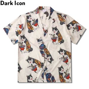 Casual shirts voor heren donker Harajuku Cat Polo Shirt Korte Slve Men 2023 Zomerheren Hawaiian Shirt Man Blouse Y240506