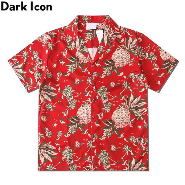 Chemises décontractées pour hommes chemise hawaïenne rouge foncé hommes col Cube chemise de rue Vintage chemises d'été pour homme Z0224