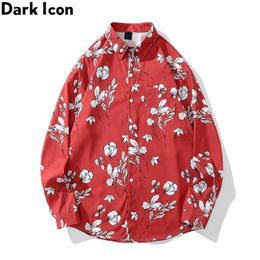 Casual shirts voor heren donkere rode shirts voor nieuwjaar knopen bloemen bedrukte man blouse mannelijke top z0224