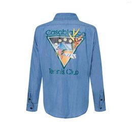 Camisas casuales para hombres Denim Blue Mens Algodón Manga larga Impresión suelta y camisa de estilo de playa hawaiana para mujer Ropa para hombres