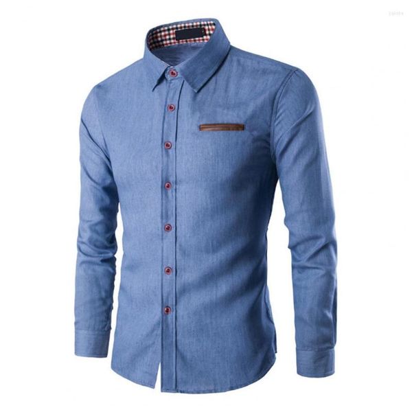 Camisas casuales para hombres Denim para Homme Manga Otoño Jeans Chemise Blue Lapel Single-breasted Mens Slim Men Spring Long Jea