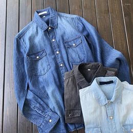 Casual shirts voor heren denim shirt heren cowboy slank fit heren lente herfst voor man katoen met lange mouwen camisa masculina