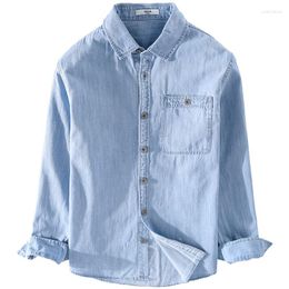 Camisas casuales para hombres Camisa de mezclilla Primavera y otoño Tendencia Guapo Top Lavado Algodón puro Manga larga