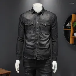 Casual overhemden voor heren Denim overhemd Lente en herfst Zwart grijs Europese stijl geborduurde blouse van hoge kwaliteit