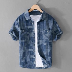 Chemises décontractées pour hommes Chemise à manches courtes en denim pour hommes 2023 Jeans à col rabattu d'été