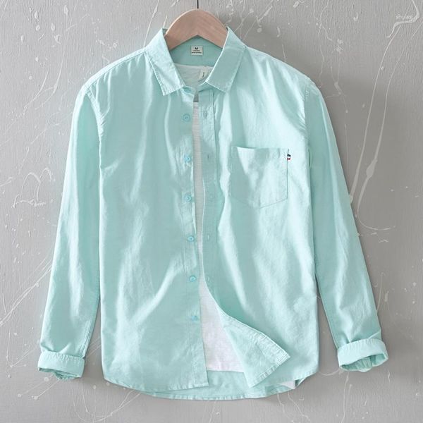 Camisas casuales para hombres Diseño Italia Marca Algodón Hombres Camisa verde de manga larga de primavera y verano para la moda Cómoda