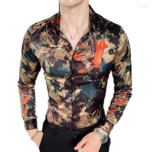 Chemises décontractées pour hommes Design Leaf Print Shirt Men Flower Slim Fit Party Fashion Automne à manches longues Digital Nightclub Office Holiday