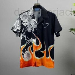 Chemises décontractées pour hommes Designer chemise hip hop américaine chemises décontractées motif imprimé flamme tee soie manches courtes hommes femmes oversize cardigan sweat U36S