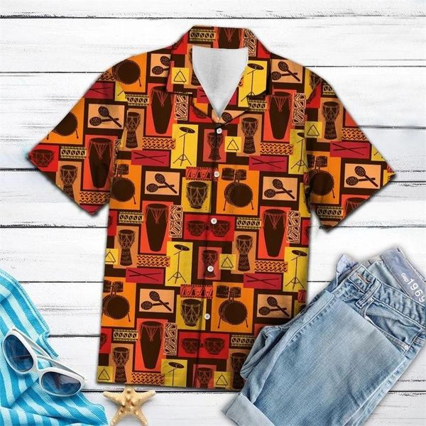 Camisetas casuales para hombres diseñador hawaii manga corta patrón de tambor africano tops de moda street streetwear 3d hip-hop Camisa Camisa