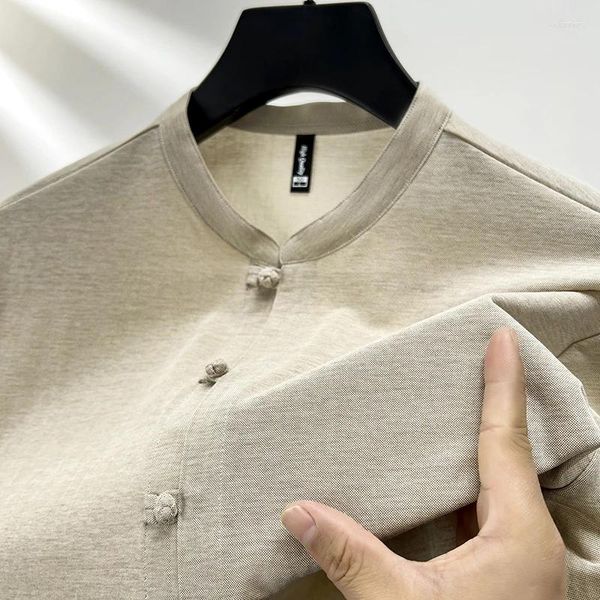 Chemises décontractées pour hommes Designer Ice Silk Men Shirt 2024 Blouse d'été Coton Linon Loose à manches courtes