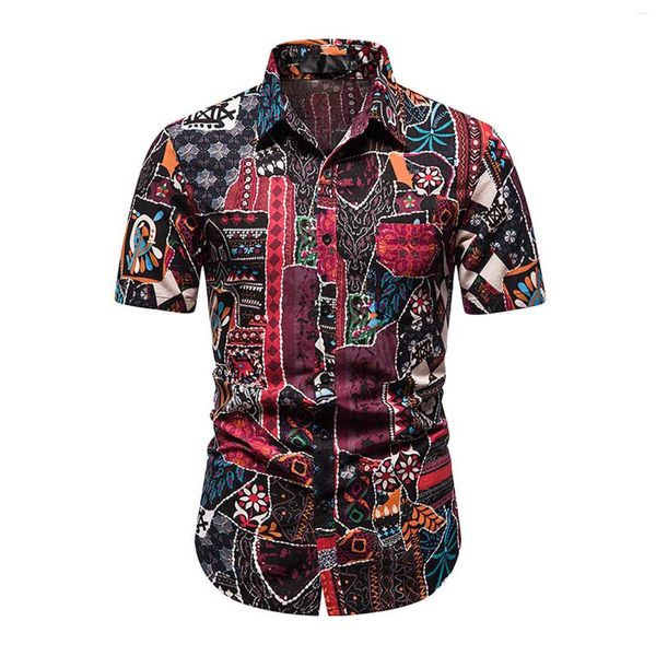 Chemises décontractées pour hommes chemise de créateur été plage Style hawaïen coton lin imprimé revers recadrée Streetwear Camisas