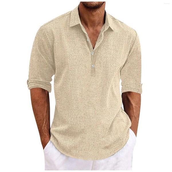 Chemises décontractées pour hommes Designer Printemps Été Coton Lin Couleur unie Manches longues Lâche Chemise unie formelle