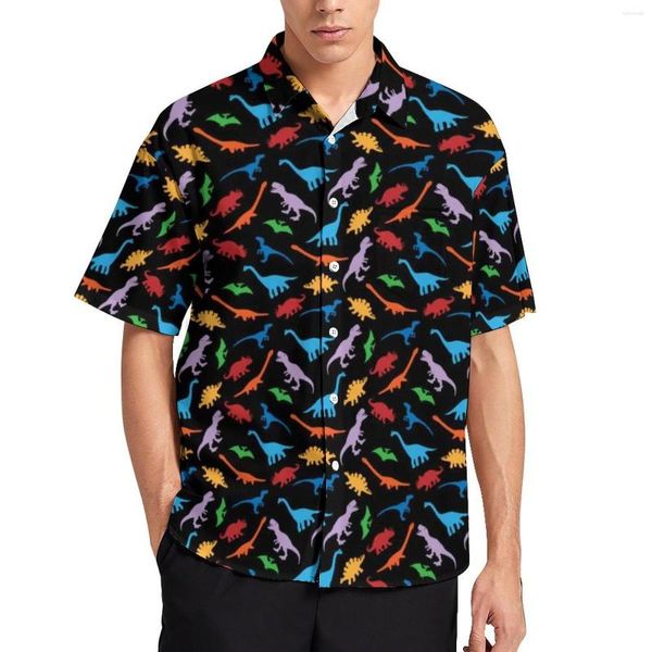 Chemises décontractées pour hommes dinosaures sept espèces Silhouette chemise de plage dinosaure jurassique Hawaii chemisiers à la mode à manches courtes hauts personnalisés