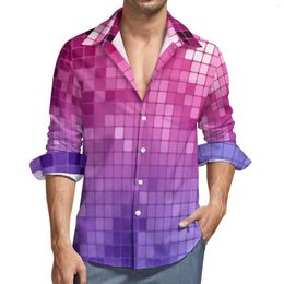 Camisas casuales para hombres Camisa de bola de discoteca Luces de fiesta Estampado de manga larga Blusas estéticas personalizadas Tendencia de otoño Top de gran tamaño