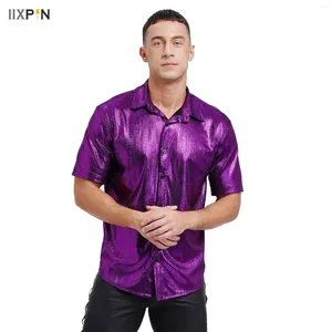 Chemises décontractées pour hommes disco disco brillant robe de conception de chemises métalliques à manches longues à manches longues