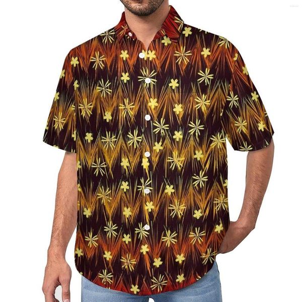 Camisas informales para hombre, camisa holgada con estampado Floral Ditsy para hombre, blusas Vintage de manga corta con estampado de flores amarillas para vacaciones de verano, blusas de gran tamaño