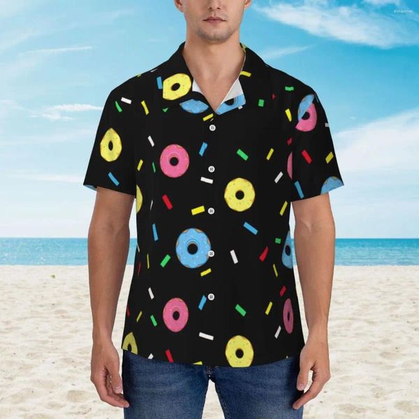 Chemises décontractées pour hommes Donut Motif Beach Shirt Sweet Food Print Hawaii Mâle Rétro Blouses À Manches Courtes Y2K Street Design Vêtements