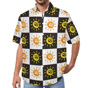 Vrijetijdsoverhemden voor heren Getekende zonblouses Man Zwart Wit Dambord Hawaï Grafisch korte mouwen Trendy Oversized strandoverhemd Cadeau